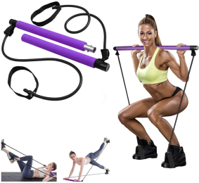 Yoga apparatus Pilates bar fitness exercise household female foot pedal thin weight puller elastic belt weight loss pull rope (Color: Purple)