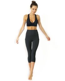 High Waisted Yoga Capri Leggings - Slate Grey (Color: Slate Grey, size: small)