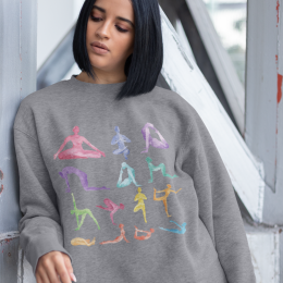 Yoga Theme Crewneck Sweatshirt (Color: Gray, size: small)